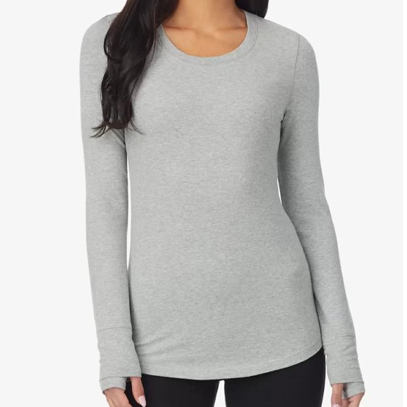 Women's Cuddl Duds® Cottonwear Long Sleeve Scoopneck Top - Grey - Picture 1 of 4